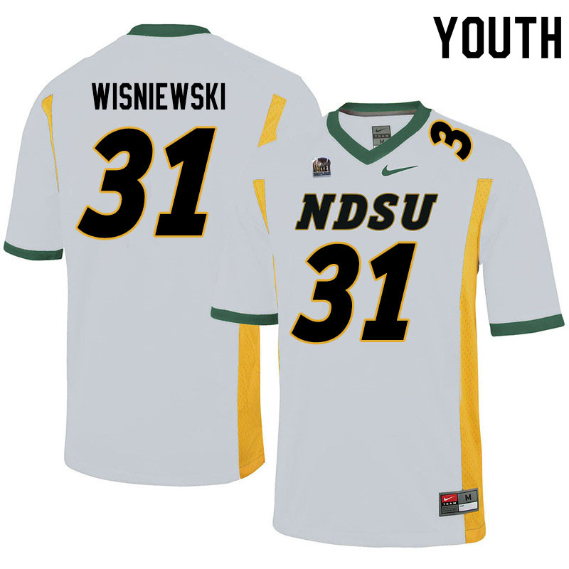 Youth #31 Cole Wisniewski North Dakota State Bison College Football Jerseys Sale-White - Click Image to Close